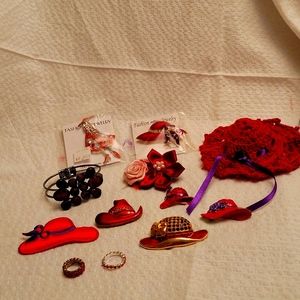 Red Hat pins, rings and barette!